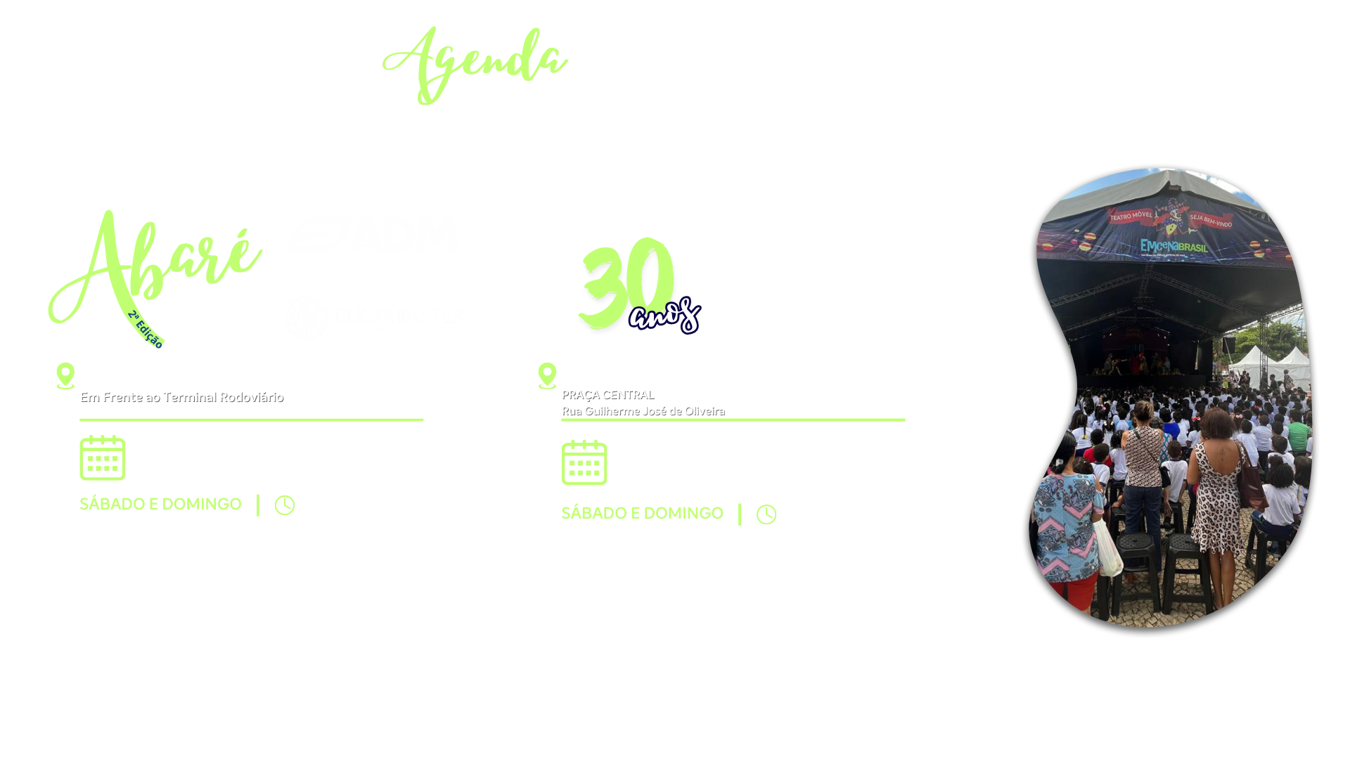 Imagem Central com a agenda cultural do Projeto Emcena Brasil