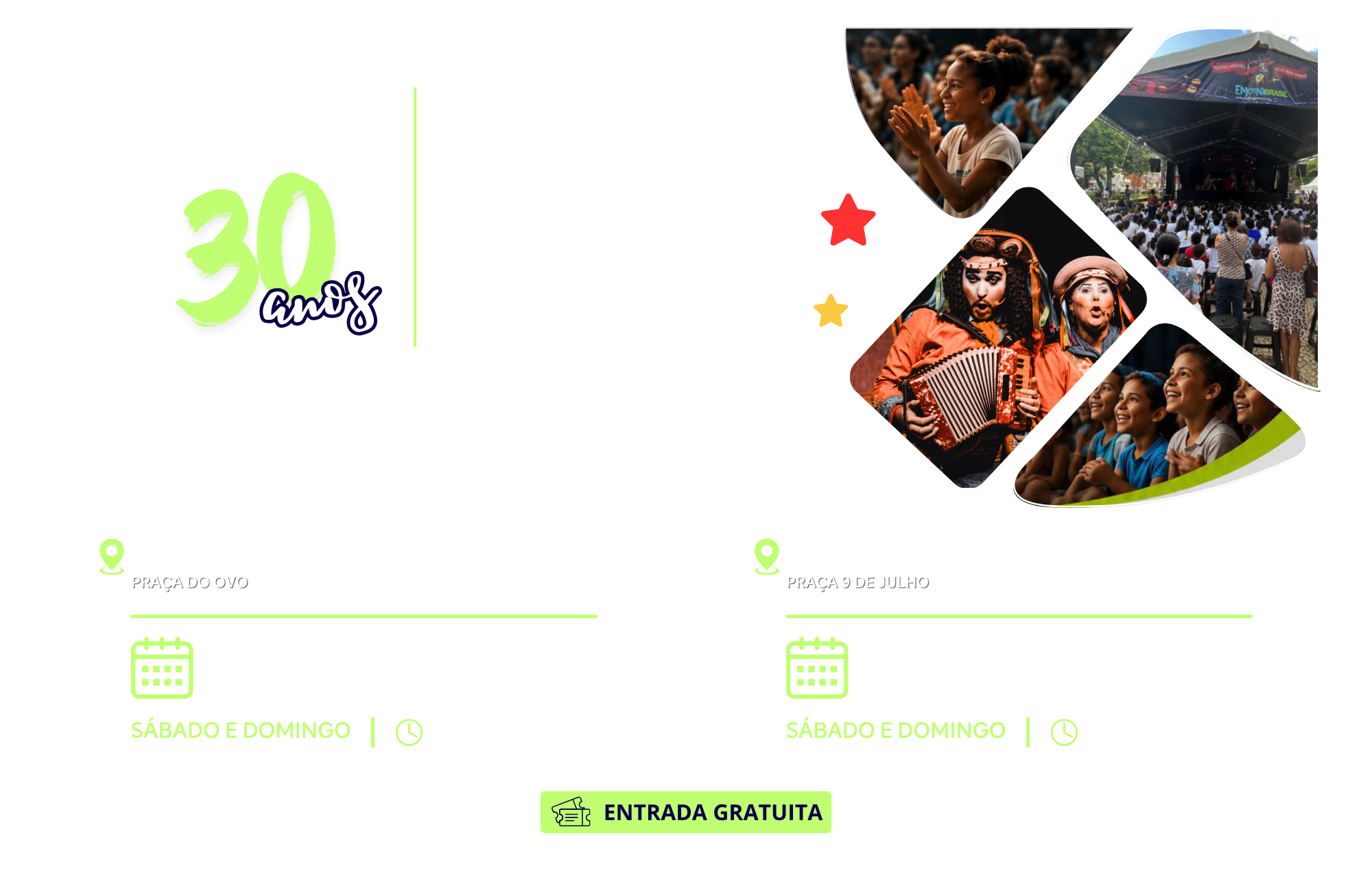 Imagem Central com a agenda cultural do Projeto Emcena Brasil
